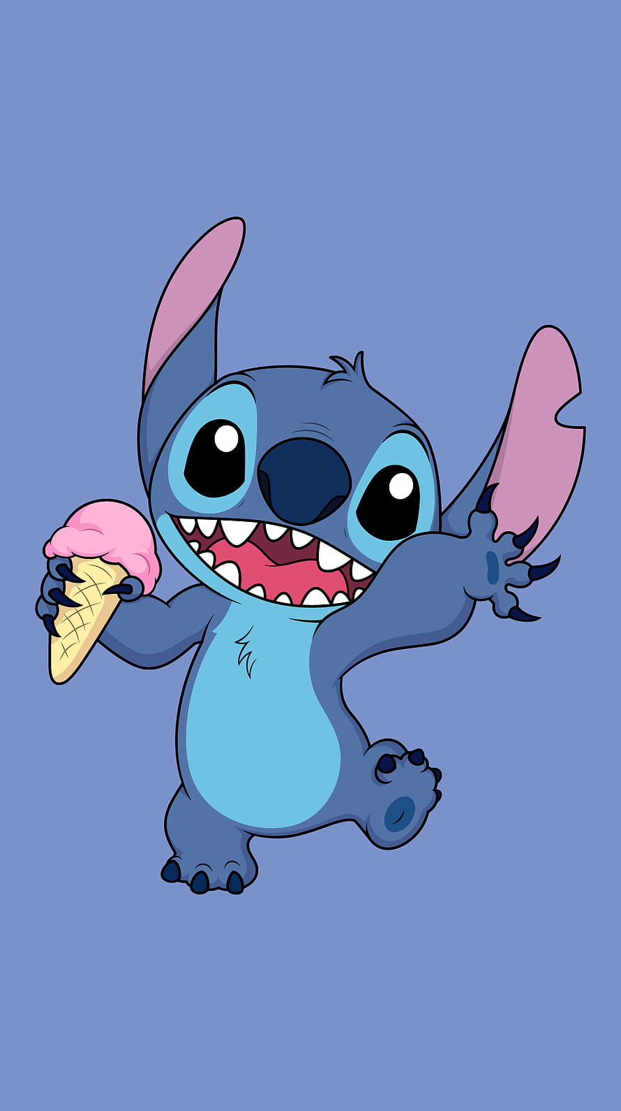 Stitch Holding Pink Ice Cream Cone on Blue Background HD phone wallpaper