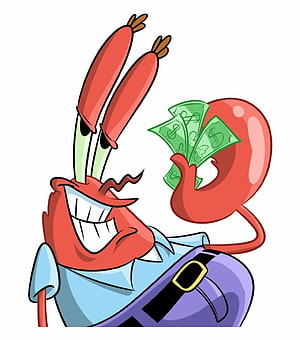 Mr. Krabs from SpongeBob SquarePants Holding a Fan of Cash in Classic Cartoon Style HD phone wallpaper