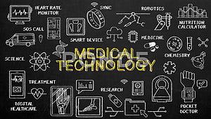 Medical Technology Chalkboard Infographic with Healthcare Icons and Science Diagrams HD wallpaper