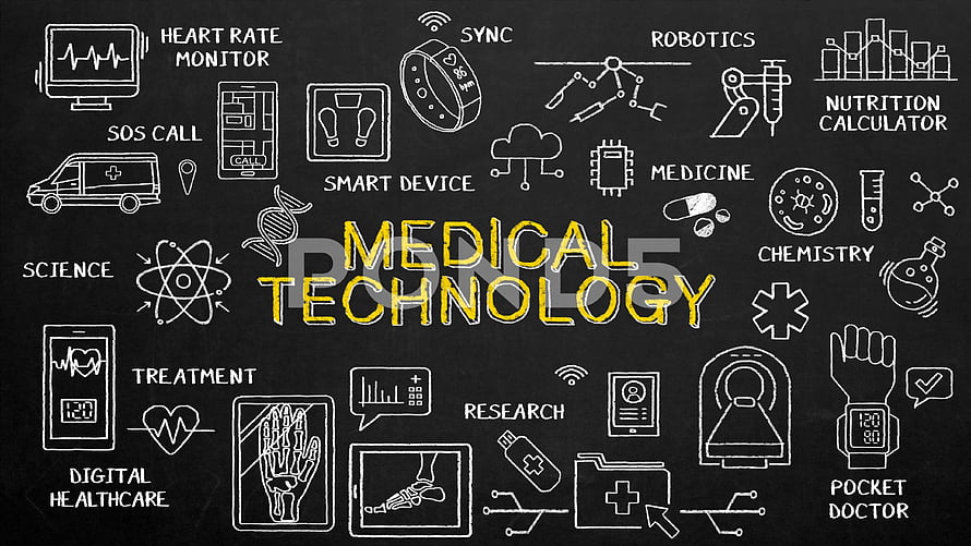 Medical Technology Chalkboard Infographic with Healthcare Icons and Science Diagrams HD wallpaper