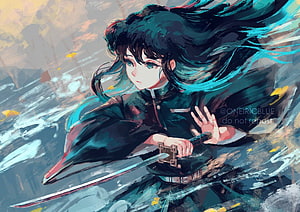 Mitsuri Kanroji from Demon Slayer wielding her flail sword in dynamic anime art style HD wallpaper