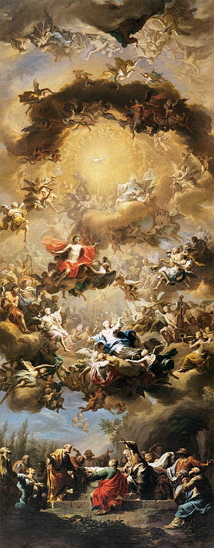 Baroque Oil Painting of the Assumption of Mary with Angels and Saints HD phone wallpaper