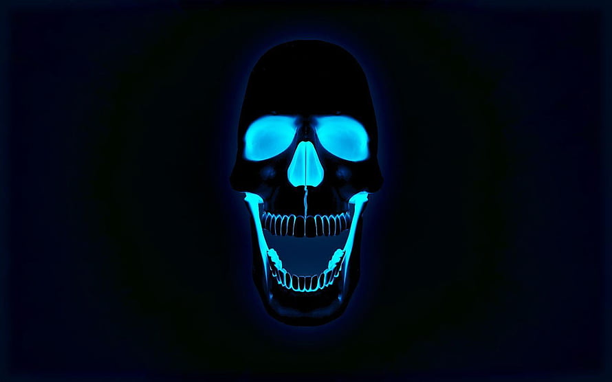 Glowing Blue Neon Skull Artwork on Dark Background HD wallpaper