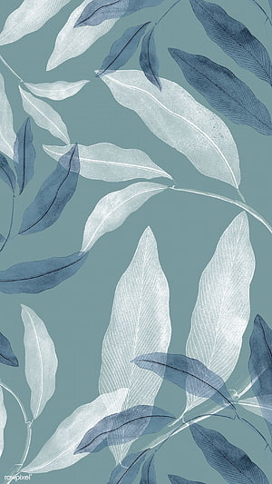 Elegant Blue and White Botanical Leaf Pattern Wallpaper HD phone wallpaper