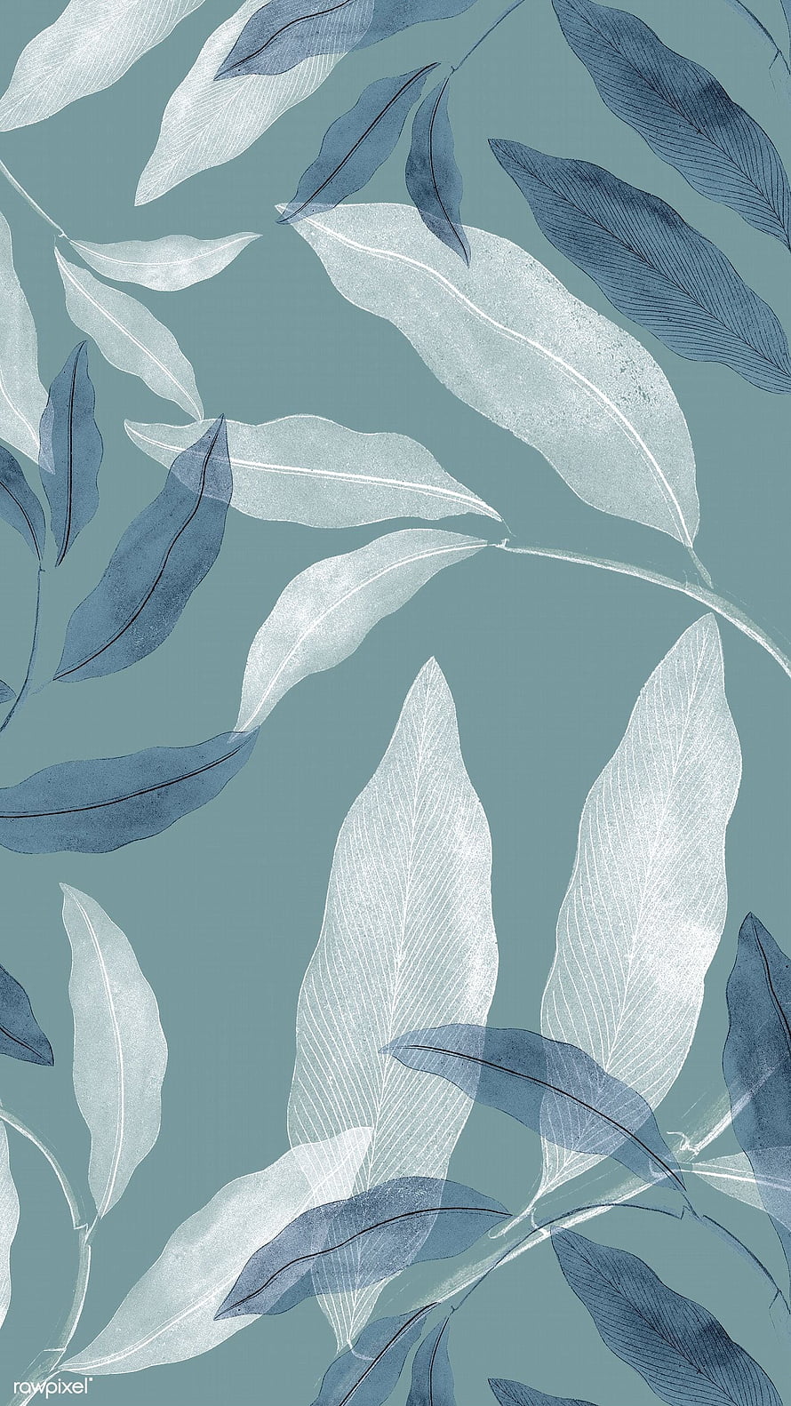 Elegant Blue and White Botanical Leaf Pattern Wallpaper HD phone wallpaper
