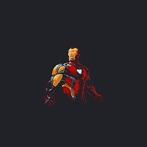 Iron Man Mark 85 Armor Concept Art in Red and Gold on Dark Background, Iron man, new suit, 2020 artwork HD phone wallpaper