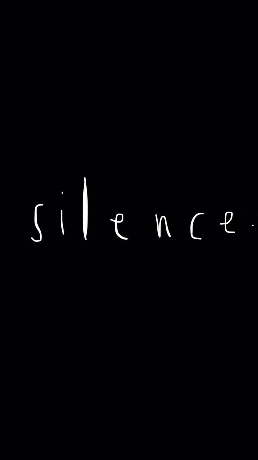 Minimalist Black Background With White Handwritten Silence Text Quote HD phone wallpaper