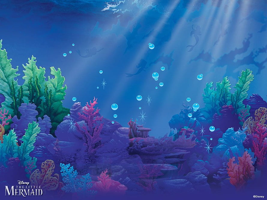 The Little Mermaid Underwater Coral Reef Scene with Sunbeams and Bubbles HD wallpaper