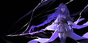 Raiden Shogun from Genshin Impact wielding a glowing purple sword in a dark, dramatic anime style HD wallpaper