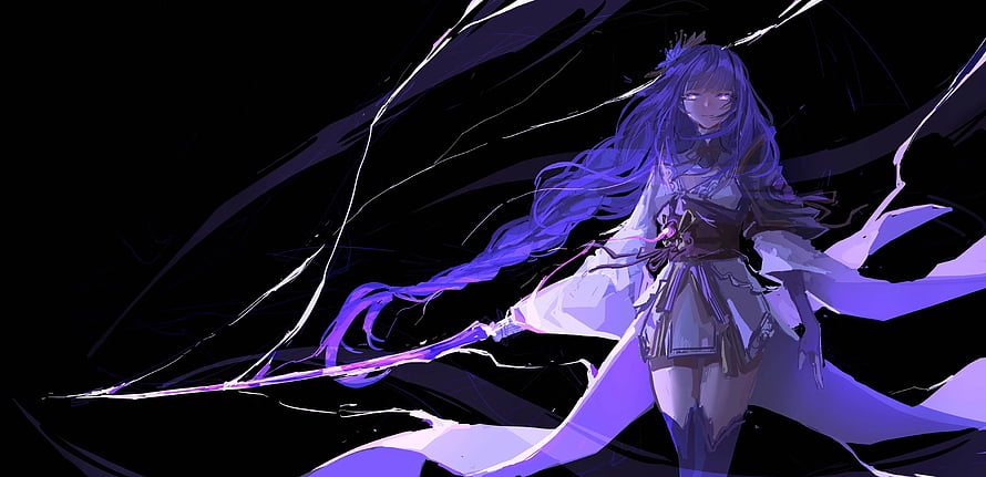 Raiden Shogun from Genshin Impact wielding a glowing purple sword in a dark, dramatic anime style HD wallpaper
