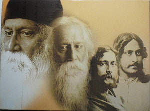 Rabindranath Tagore and Family in Vintage Sepia Portrait HD wallpaper