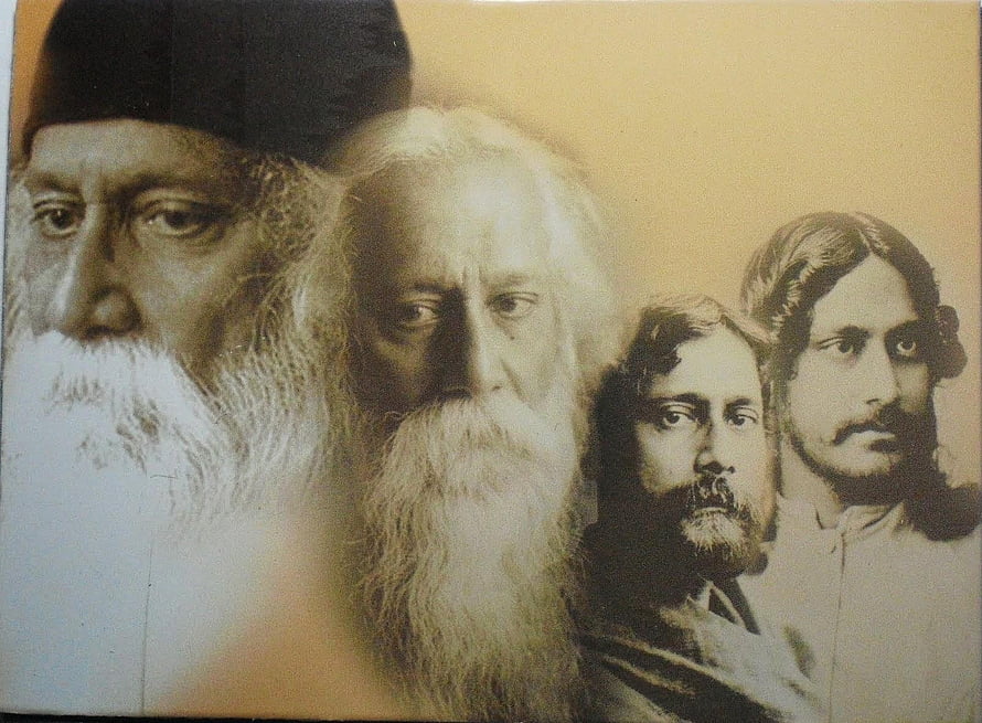 Rabindranath Tagore and Family in Vintage Sepia Portrait HD wallpaper