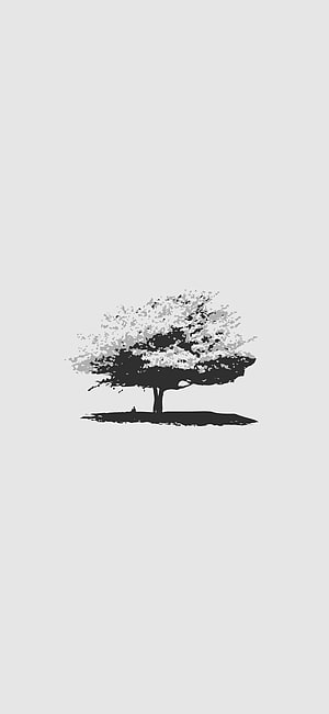 Minimalist Black and White Tree Silhouette Wallpaper with Small Figure HD phone wallpaper