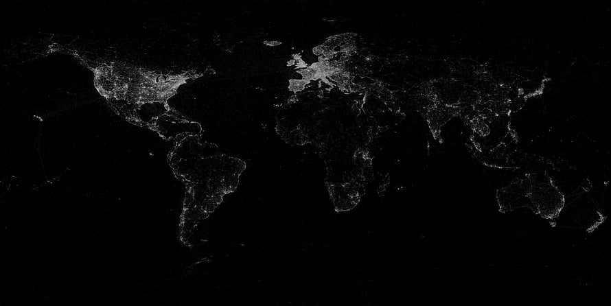 Black and White World Map Night Lights Satellite View Wallpaper HD wallpaper