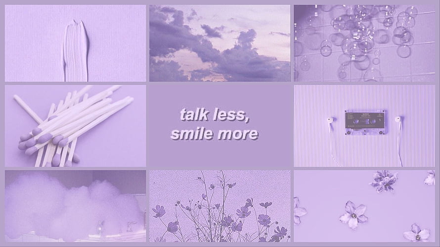 Light Purple Aesthetic Collage With Inspirational Quote And Floral Elements HD wallpaper
