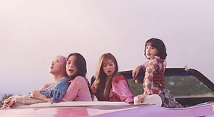 BLACKPINK Members in a Pink Convertible Car for Lovesick Girls Music Video HD wallpaper