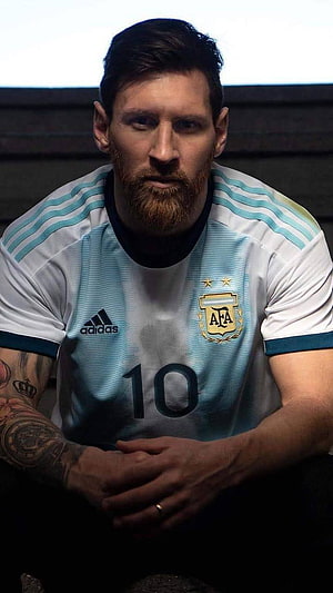 Lionel Messi Argentina National Team Portrait in Adidas Kit HD phone wallpaper