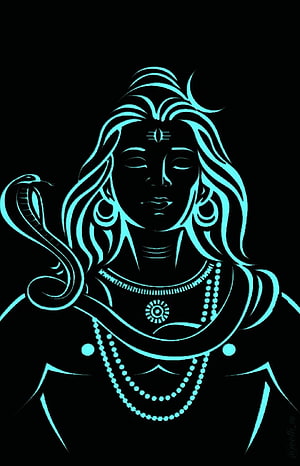 Neon Cyan Lord Shiva Vector Art with Cobra and Crescent Moon HD phone wallpaper