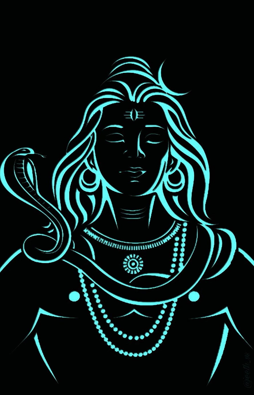 Neon Cyan Lord Shiva Vector Art with Cobra and Crescent Moon HD phone wallpaper
