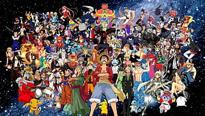 Ultimate Anime Character Mashup Featuring Luffy, Goku, Naruto, and More HD wallpaper