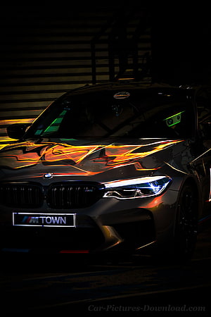 Dark BMW M3 with Neon Light Reflections and M Town License Plate HD phone wallpaper