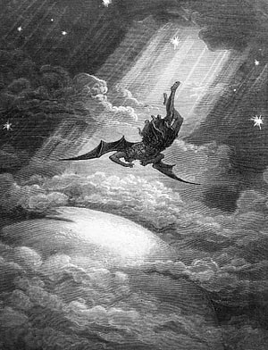 Gustave Doré Engraving of a Winged Demon Tumbling Through a Starlit Night Sky HD phone wallpaper