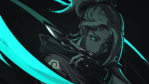 Valorant Jett Character Art with Cyan Energy Blades and Dark Aesthetic HD wallpaper