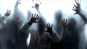 Horror Wallpaper of Silhouetted Figures Pressing Hands Against Frosted Glass HD wallpaper