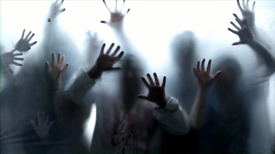 Horror Wallpaper of Silhouetted Figures Pressing Hands Against Frosted Glass HD wallpaper