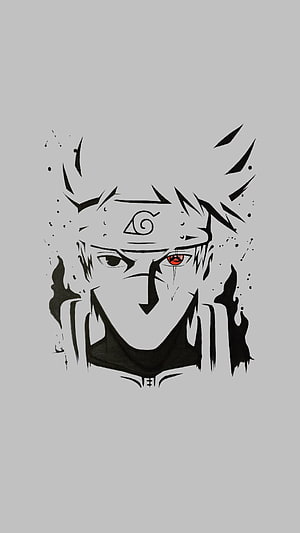 Naruto Shippuden Minimalist Anime Portrait with Red Sharingan Eye and Konoha Headband HD phone wallpaper