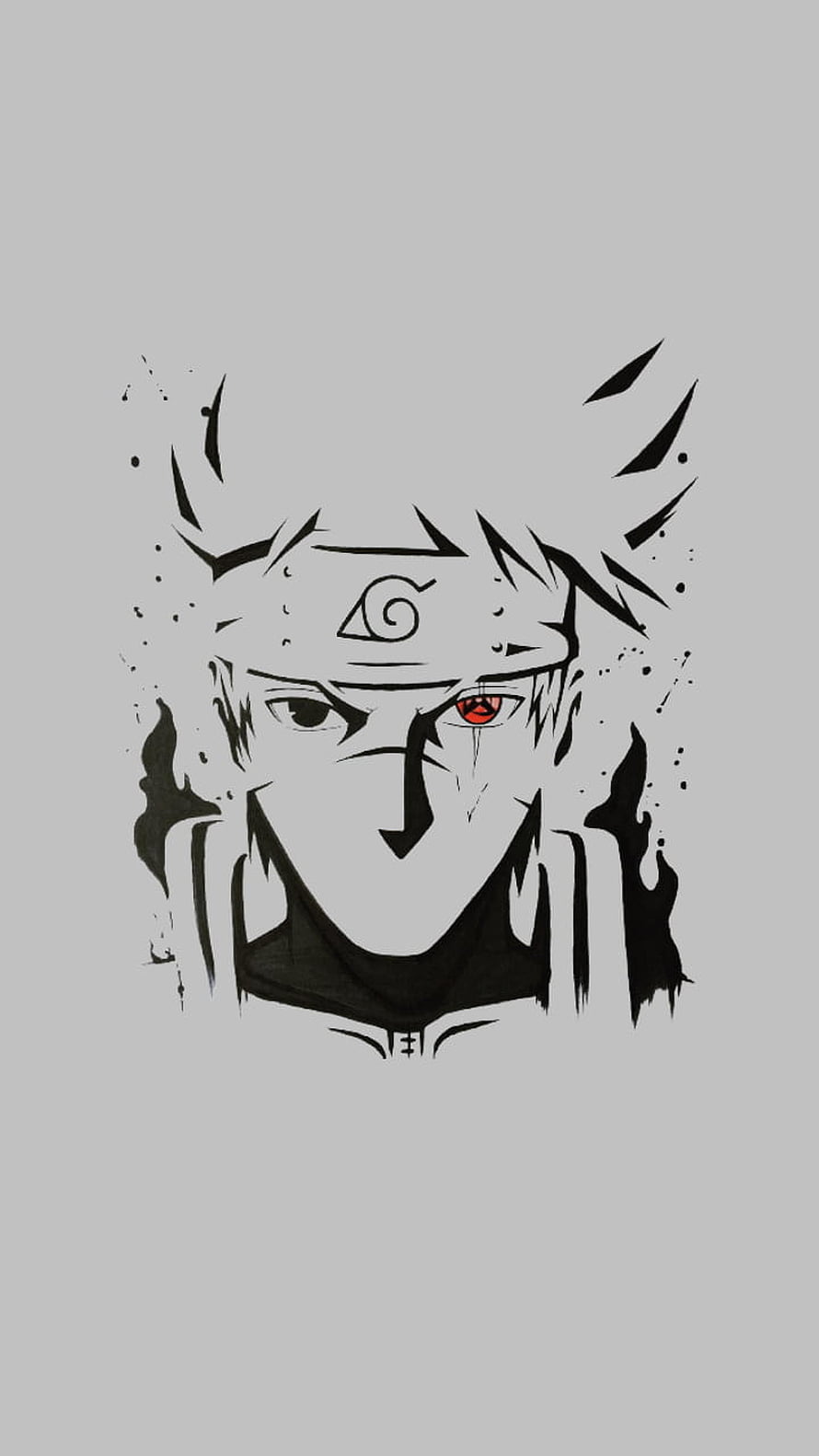 Naruto Shippuden Minimalist Anime Portrait with Red Sharingan Eye and Konoha Headband HD phone wallpaper