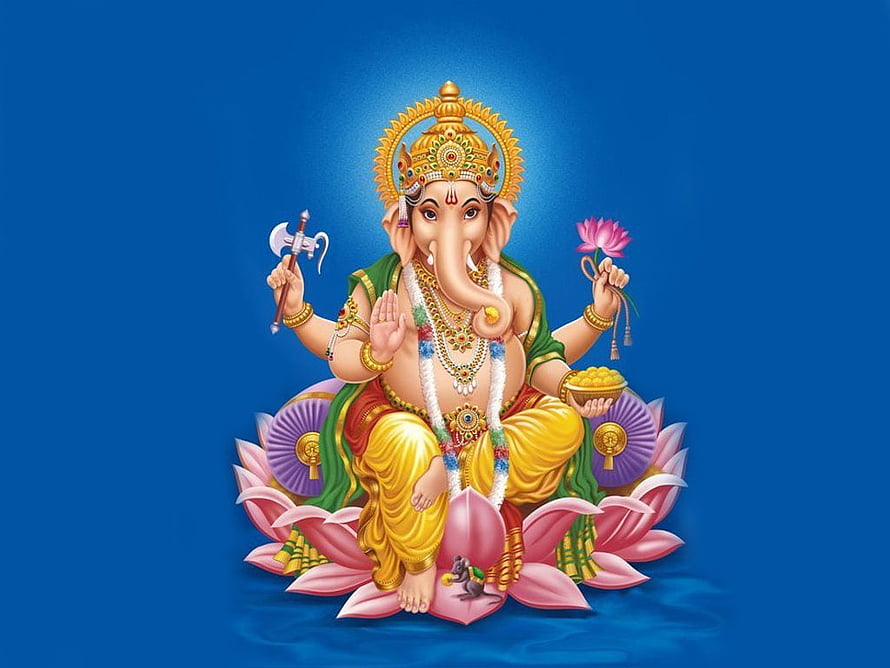 Lord Ganesha Seated on Lotus with Axe and Modak in Traditional Indian Art HD wallpaper