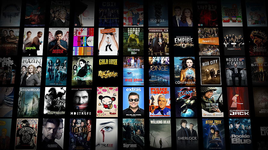 Grid of Popular TV Series Posters Including Breaking Bad, Game of Thrones, and Sherlock HD wallpaper