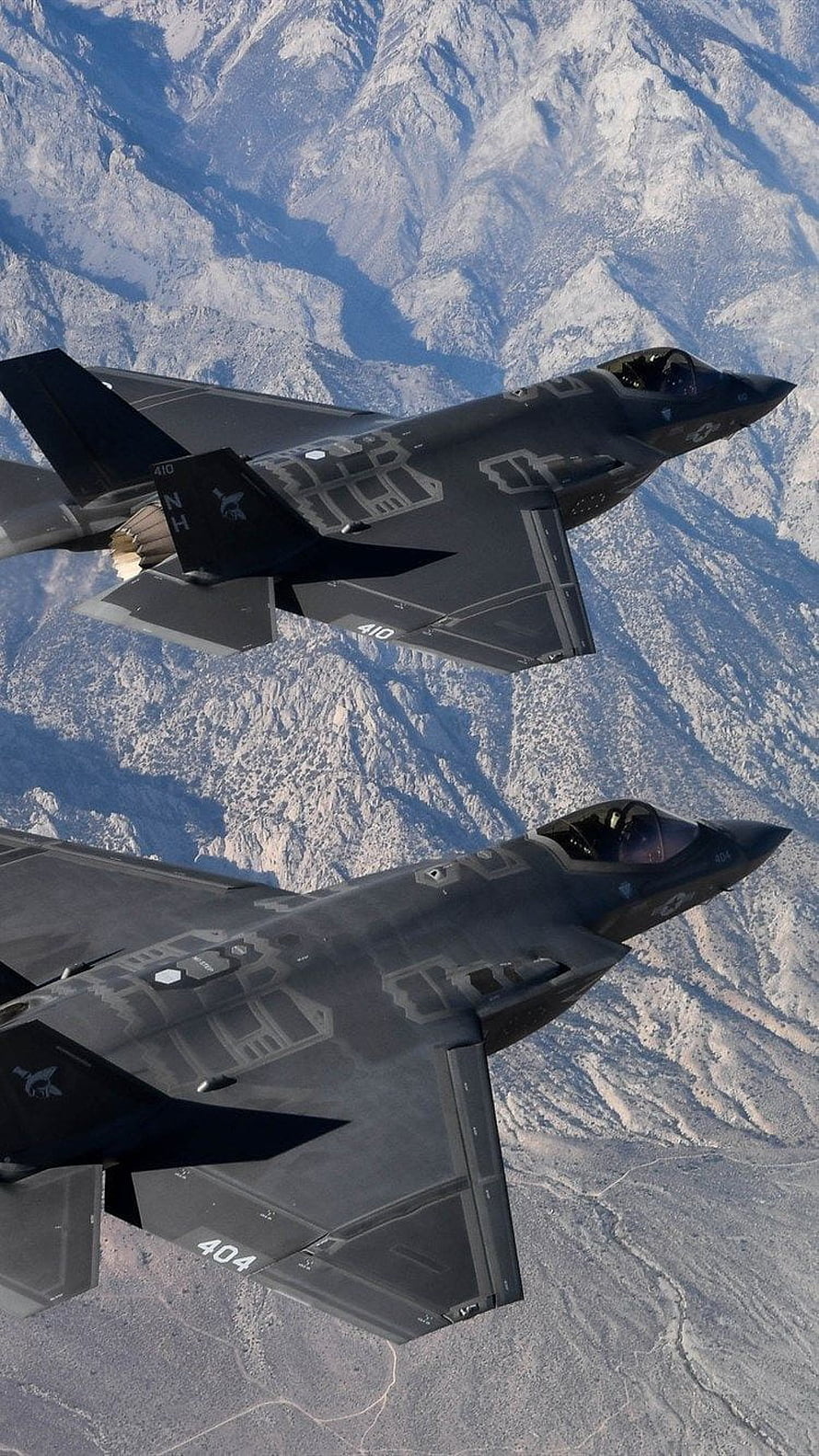 Lockheed Martin F-35 Lightning II Stealth Fighters in Formation Over Snowy Mountains HD phone wallpaper