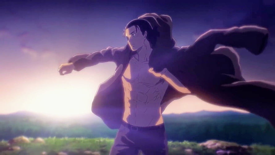 Eren Yeager Anime Character Standing in Field at Sunset HD wallpaper