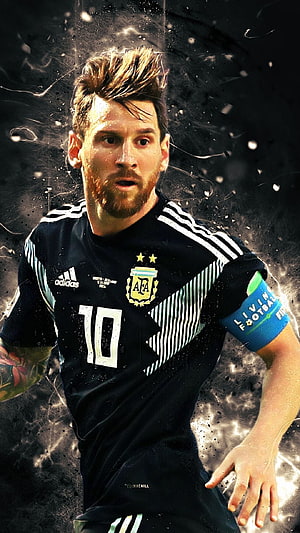 Lionel Messi in Argentina National Team Away Jersey with Dynamic Particle Effects HD phone wallpaper