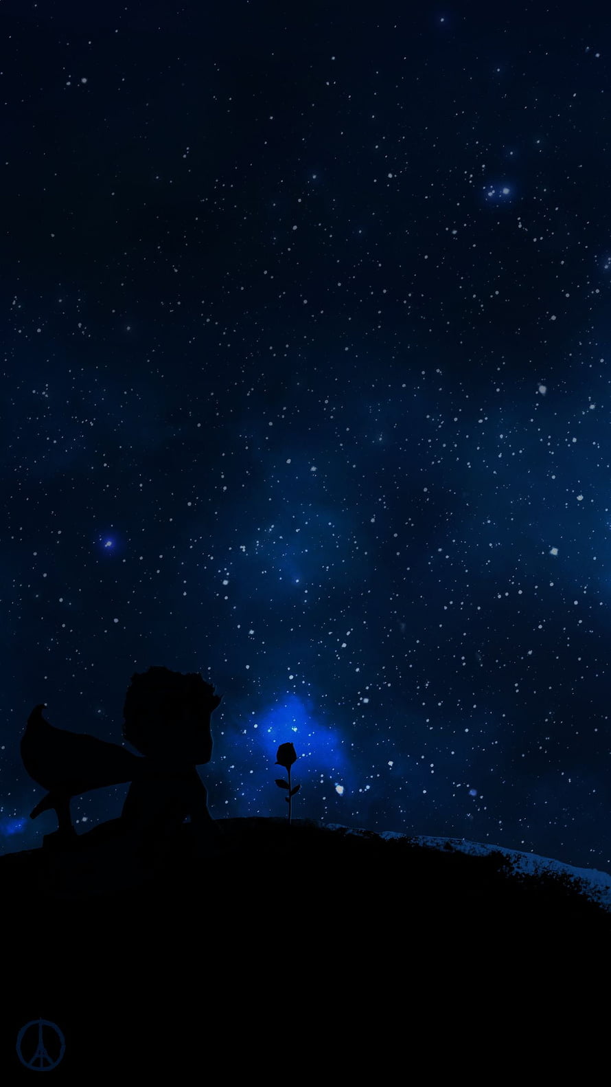 The Little Prince Silhouette Gazing at Starry Night Sky with Rose and Fox HD phone wallpaper
