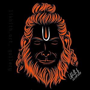 Lord Hanuman Minimalist Line Art Portrait with Orange and Black Color Scheme, Lord Hanuman Bhagwan Ji Poster in Black HD phone wallpaper