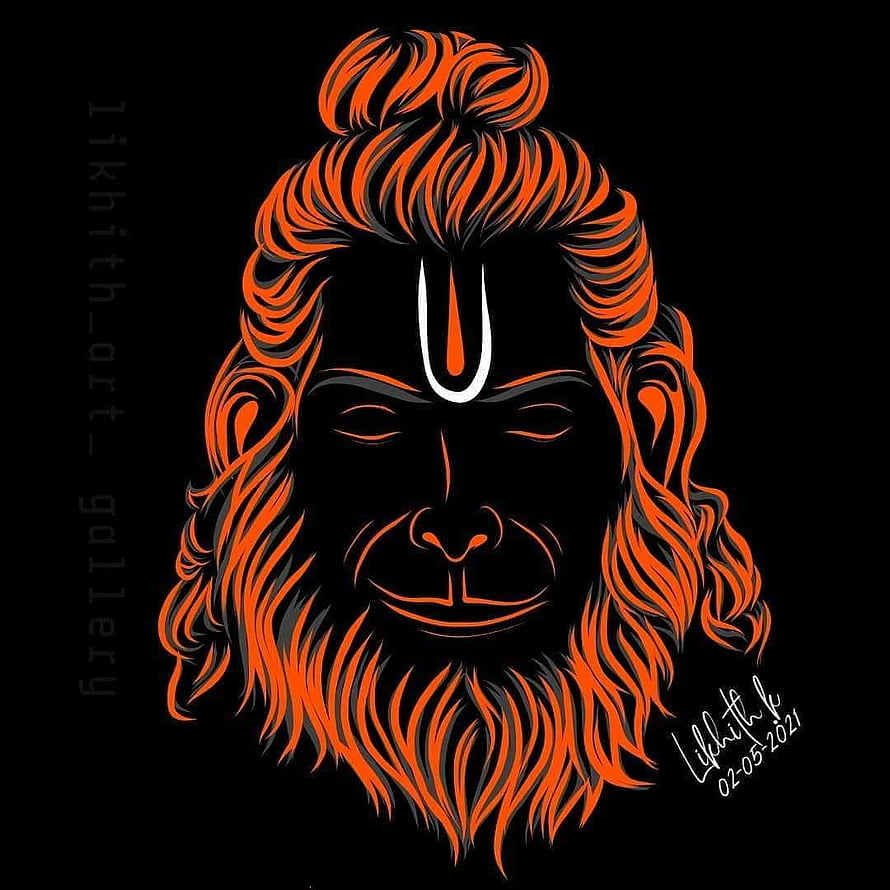 Lord Hanuman Minimalist Line Art Portrait with Orange and Black Color Scheme, Lord Hanuman Bhagwan Ji Poster in Black HD phone wallpaper