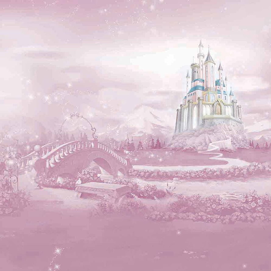 Dreamy Pink Fantasy Castle with Arched Bridge and Sparkling Garden Landscape HD phone wallpaper