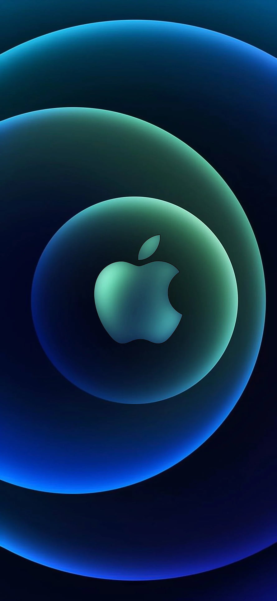 Apple Logo Centered on Blue and Green Gradient Concentric Circles Wallpaper HD phone wallpaper