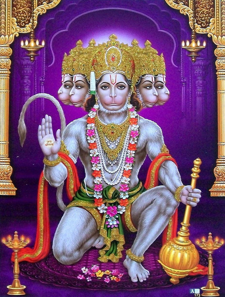 Five-Headed Hanuman Wallpaper - Panchmukhi Hanuman with Golden Crown and Gada, Panchmukhi Hanuman. Lord hanuman , Hanuman, Panchamukha Hanuman HD phone wallpaper