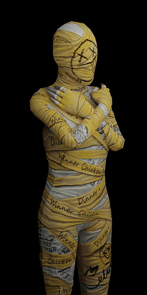 3D Render of Yellow Mummy Character Wrapped in Fast Food Wrappers HD phone wallpaper