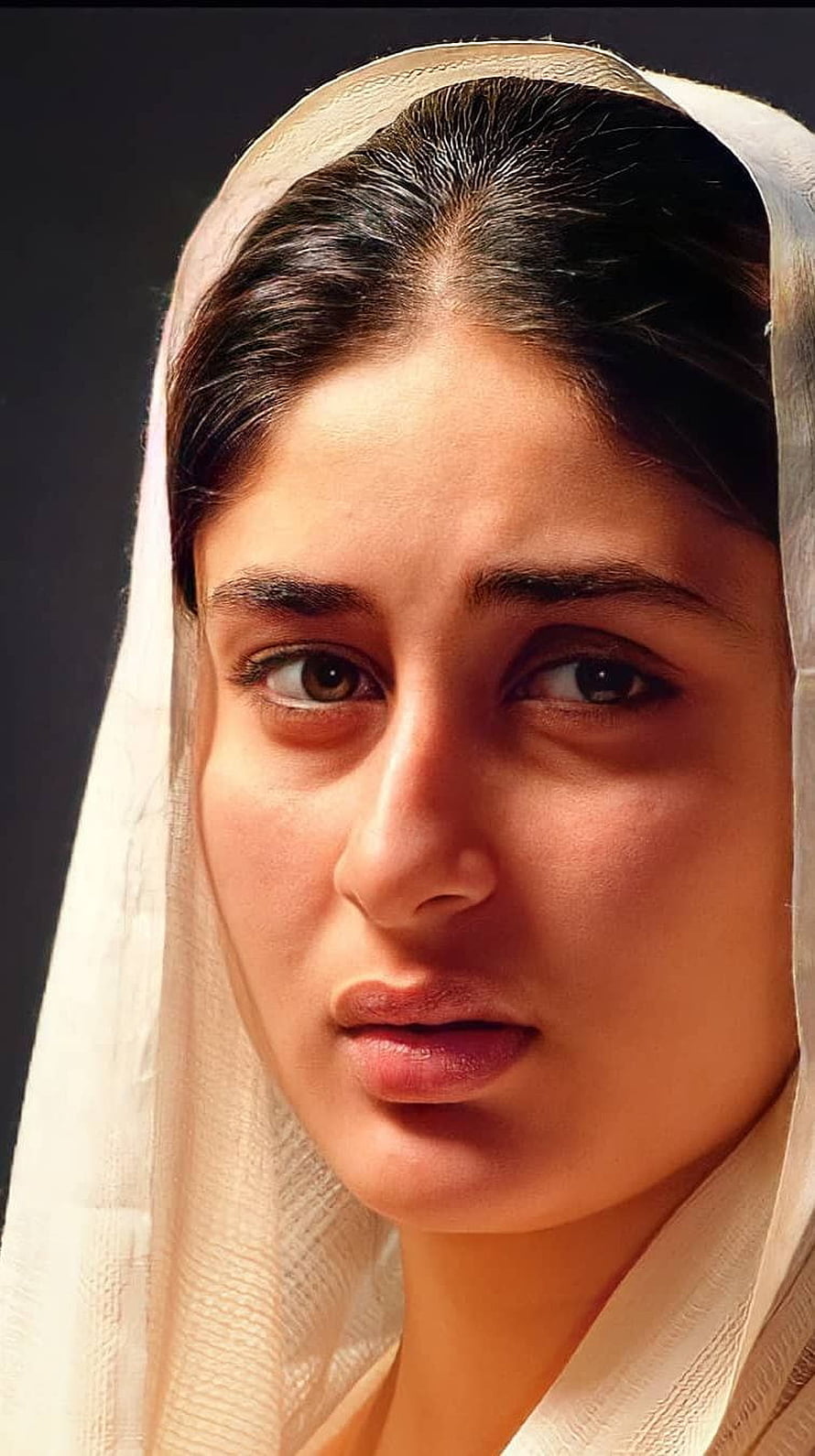 Kareena Kapoor Portrait in White Headscarf with Dramatic Studio Lighting HD phone wallpaper