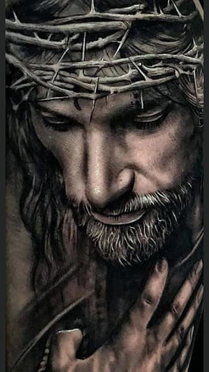 Realistic Jesus Christ Crown of Thorns Portrait Tattoo Art HD phone wallpaper