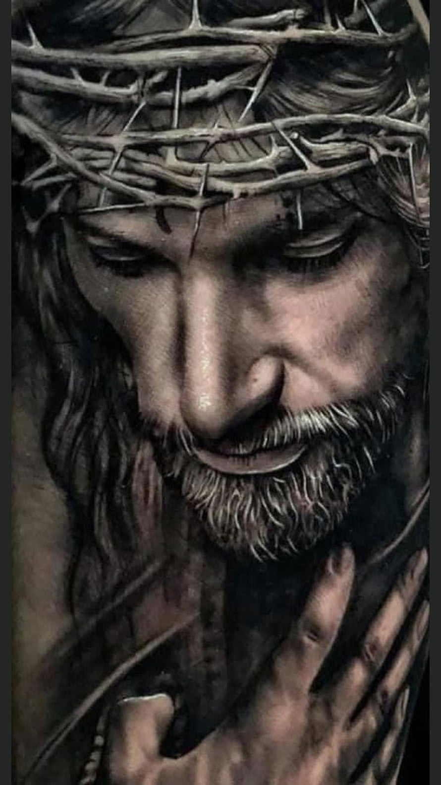 Realistic Jesus Christ Crown of Thorns Portrait Tattoo Art HD phone wallpaper