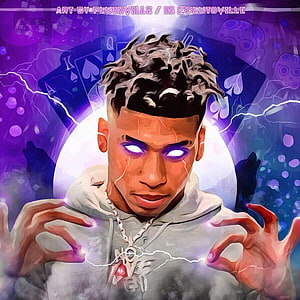 Nle Choppa Digital Art Portrait with Glowing Eyes and Electric Energy HD phone wallpaper