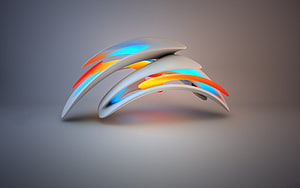 Abstract 3D Sculpture with Curved White Forms and Vibrant Cyan Orange Accents HD wallpaper