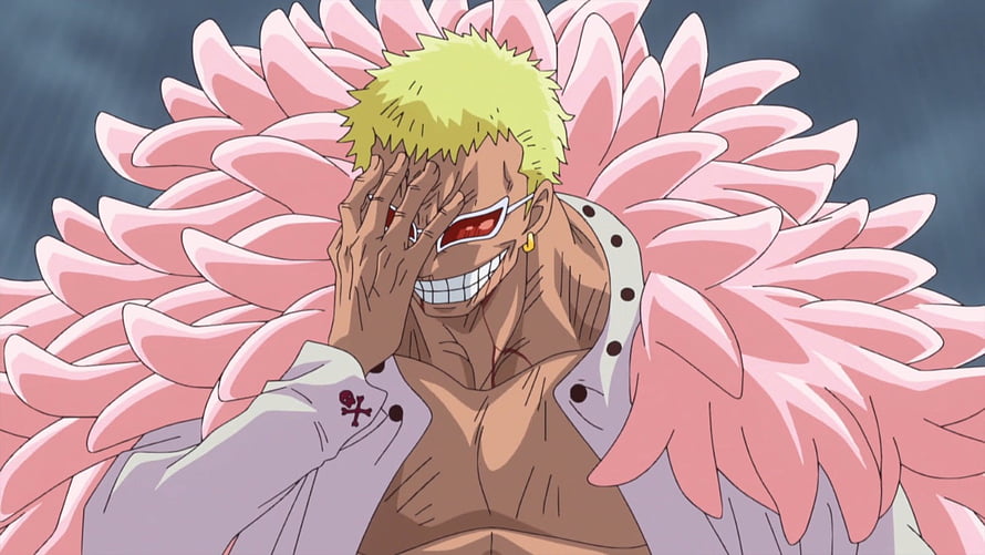 Donquixote Doflamingo from One Piece wearing pink feather coat and sunglasses HD wallpaper