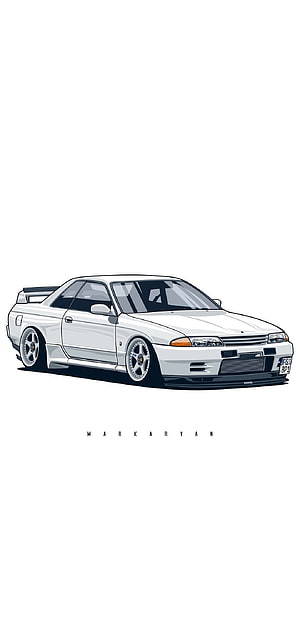 White Nissan Skyline R32 GT-R Illustration Minimalist Vector Art HD phone wallpaper